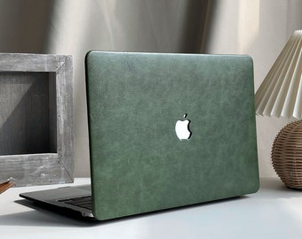 Dark Green Personalized Leather MacBook Case for New MacBook Pro 13 16 15 Pro 14 A2442 Air 13 12 inch 2022 M2 Air 13 A2681 M2 Pro 13