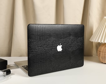 Black Crocodile Leather MacBook Case for New MacBook Pro 13 16 15 Pro 14 A2442 Air 13 12 inch 2022 M2 Air 13 A2681 M2 Pro 13