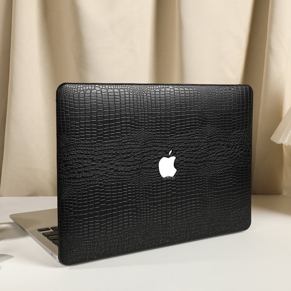 Schwarze Krokodil Leder MacBook Tasche für neue MacBook Pro 13 16 15 Pro 14 A2442 Air 13 12 Zoll 2022 M2 Air 13 A2681 M2 Pro 13