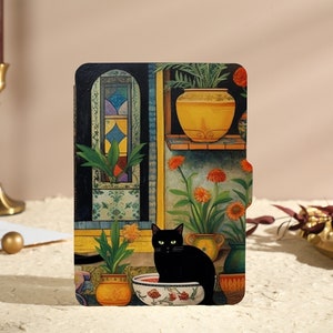 Black Cat & Nature Kindle Case, Personalization Kindle Case,  All new kindle 6" 2022 Case, Kindle Paperwhite Case10 Gen, 11th Gen Case