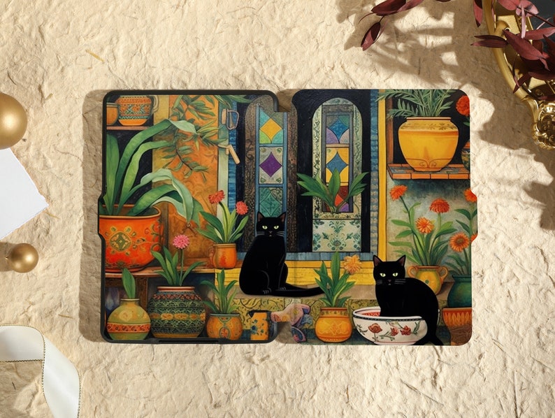 Black Cat & Nature Kindle Case, Personalization Kindle Case, All new kindle 6 2022 Case, Kindle Paperwhite Case10 Gen, 11th Gen Case image 6