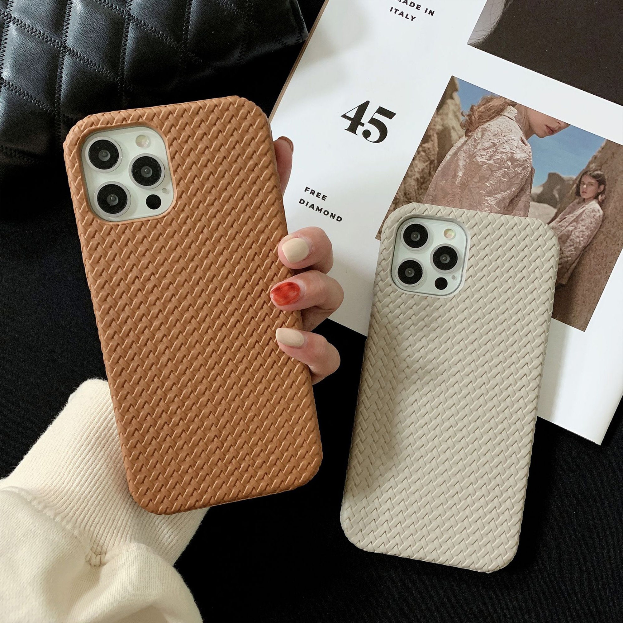Diamonds Leather Square Trunk Box Phone Case Cover For iPhone 11 12 13 14 7  8 XS