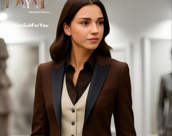 Women's Brown Tuxedo 3-Piece Suit: Girls Wedding Dress & Women Formal Wear Dress