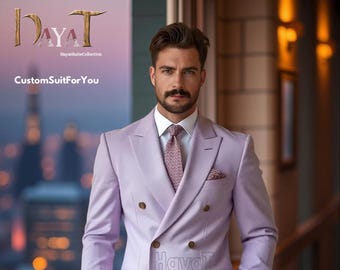 Traje cruzado morado para hombre: atuendo formal de novio para boda a medida