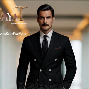 Men&#39;s Black Double Breasted 2-Piece Suit | Custom-Tailored Wedding Clothes