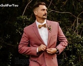 Terno rosa de duas peças, masculino, para casamento, formatura, sob medida.