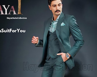 Green 3-Piece Suit, Men's Formal Wedding Wear