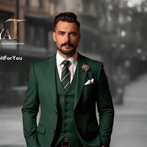 Men&#39;s Luxury Green 3-Piece Suit | Custom-Tailored Wedding & Formal Wear Suits | Perfect for Grooms, Events and Dinners | Elegant Gift