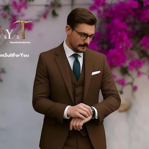 Men&#39;s Luxury Brown 3-Piece Suit | Custom-Tailored Wedding & Formal Wear Suits | Perfect for Grooms, Events and Dinners | Elegant Gift