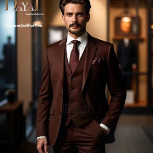 Men&#39;s Red-wine 3-Piece Suit | Custom-Tailored Wedding & Formal Wear | Perfect for Grooms, Events and Dinners | Elegant Gift
