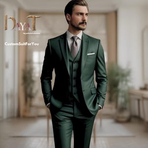 Men&#39;s Green 3-Piece Suit | Custom-Tailored Wedding & Formal Wear | Perfect for Grooms, Events and Dinners | Elegant Gift for him