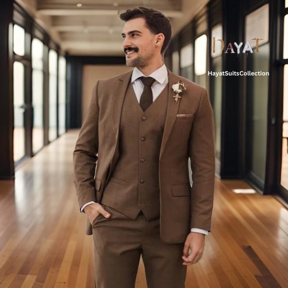 Men's Chocolate Brown 3-Piece Suit: Custom Tailored Wedding Formal Groom Dress Men's Chocolate Brown 3-Piece Suit: Custom Tailored Wedding Formal Groom Dress