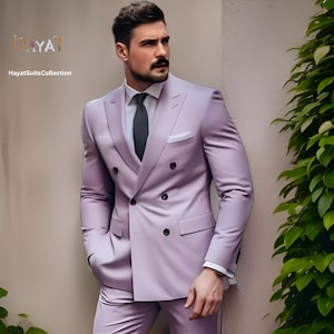 Men&#39;s Purple Double Breasted 2-Piece Suit | Custom-Tailored Wedding & Formal Wear | Perfect for Grooms, Events and Dinners Suits