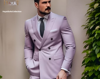 Traje cruzado morado para hombre: atuendo formal de novio para boda a medida