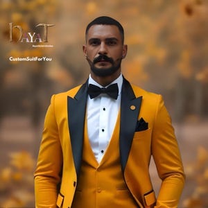 Men's Mustard yellow Tuxedo 3-Piece Suit | Custom-Tailored Wedding & Formal Wear | Perfect for Grooms, Events and Dinners | Elegant Gift
