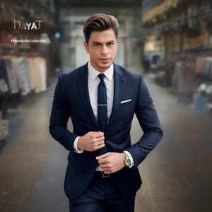 Men&#39;s Navy Blue Suit: Custom-Tailored 2-Piece Wedding & Formal Wear Groomsmen Suits