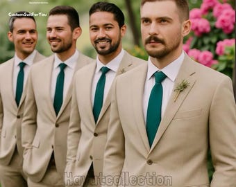 Traje beige de dos piezas para hombre: Trajes de novio a medida para bodas y ocasiones formales.