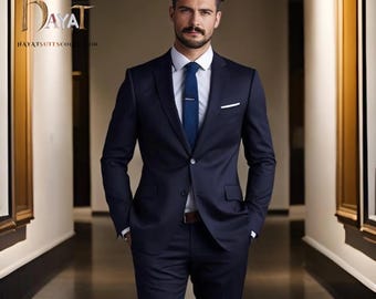 Navy Blue Two Piece Suit, Classic Wedding Suit