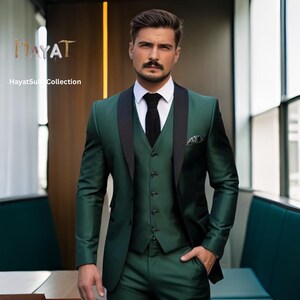 Men&#39;s Green Tuxedo 3-Piece Suit | Custom-Tailored Wedding & Formal Wear | Perfect for Grooms, Events and Dinners | Elegant Gift for him