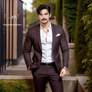 Herren Brauner 2-Teiliger Anzug | Maßgeschneiderte Hochzeit & Abendkleidung | Perfekt für Bräutigame, Veranstaltungen und Abendessen | Elegantes Geschenk für Ihn