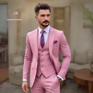 Men&#39;s Pink 3-Piece Suit | Custom-Tailored Wedding & Formal Wear | Perfect for Grooms, Events and Dinners | Elegant Gift for him