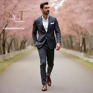 Men&#39;s Charcoal Grey 2-Piece Suit | Custom-Tailored Wedding & Formal Wear | Perfect for Grooms, Events and Dinners |