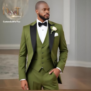 Men&#39;s Light Olive Green 3-Piece Suit | Custom-Tailored Wedding & Formal Wear | Perfect for Grooms, Events and Dinners | Elegant Gift for him
