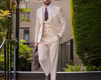 Pink 3 Piece Suit, Men's Luxury Wedding Suit