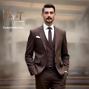 Men&#39;s Brown 3-Piece Suit | Custom-Tailored Wedding & Formal Wear | Perfect for Grooms, Events and Dinners | Elegant Gift for him