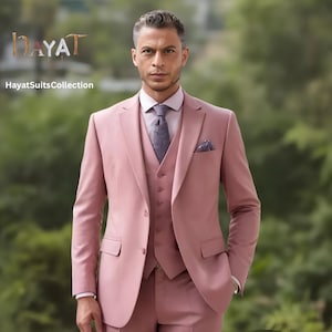 Men&#39;s baby Pink 3-Piece Suit | Custom-Tailored Wedding & Formal Wear | Perfect for Grooms, Events and Dinners | Elegant Gift for him