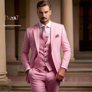 Men&#39;s Pink 3-Piece Suit | Custom-Tailored Wedding & Formal Wear | Perfect for Grooms, Events and Dinners | Elegant Gift for him