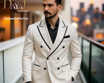 男性用ホワイトダブルブレストスーツ - クラシックなエレガンスと時代