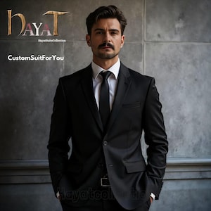 Men&#39;s Black 2-Piece Suit | Custom-Tailored Wedding & Formal Wear | Perfect for Grooms, Events and Dinners |