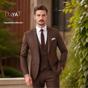 Herren Anzug 3-teilig braun | Maßgeschneiderte Hochzeit & Abendkleidung | Perfekt für Bräutigame, Veranstaltungen und Abendessen | Elegantes Geschenk für Ihn