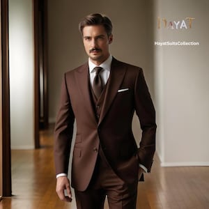 Herren Anzug 3-teilig braun | Maßgeschneiderte Hochzeit & Abendkleidung | Perfekt für Bräutigame, Veranstaltungen und Abendessen | Elegantes Geschenk für Ihn