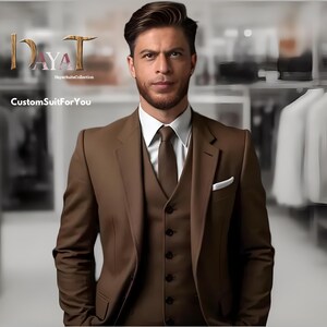 Men&#39;s Chocolate Brown 3-Piece Suit | Custom-Tailored Wedding & Formal Wear | Perfect for Grooms, Events and Dinners | Elegant Gift for him