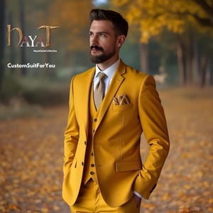 Men's Mustard Yellow 3-Piece Suit | Custom-Tailored Wedding & Formal Wear | Perfect for Grooms, Events and Dinners | Elegant Gift for him