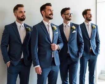 Herren Anzüge Blau: Moderne 2-teilige Hochzeit Groomsman Kleidung, Herren Anzüge Anzüge