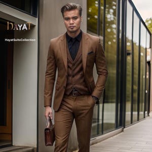 Herren Anzug 3-teilig braun | Maßgeschneiderte Hochzeit & Abendkleidung | Perfekt für Bräutigame, Veranstaltungen und Abendessen | Elegantes Geschenk für Ihn