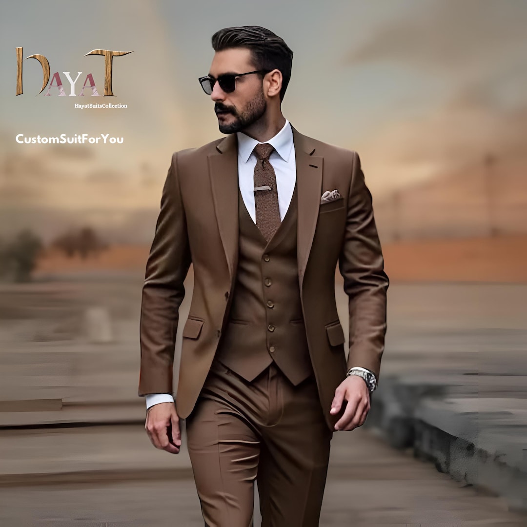 Statement Confidence Men'S Brown 3 Piece 2 Button Italian Designer Fine Brands Best Italian Style Cut Suits main image 0