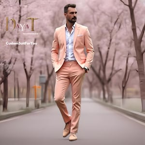 Men&#39;s peach 2-Piece Suit | Custom-Tailored Wedding & Formal Wear | Perfect for Grooms, Events and Dinners |