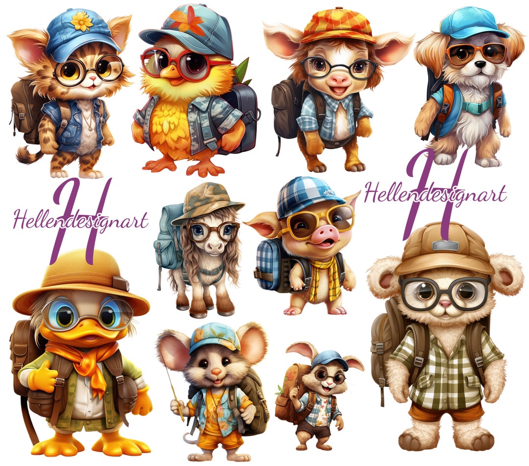 Cute Animal Clipart Bundle, Back to School Clipart, Traveling Animal ...