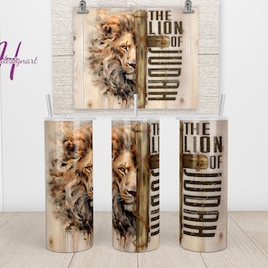 León de Judá PNG 20oz Skinny Tumbler Wrap, Envoltura de vaso religioso, Envoltura de vaso cristiano PNG, Descarga digital recta/cónica