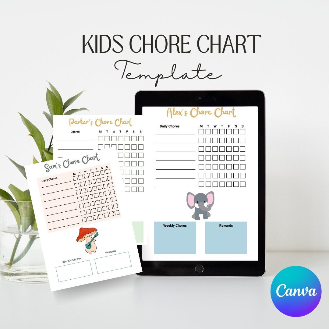 Printable Kids Weekly Chore Chart | 3 Designs | DIY Edit Customise