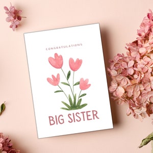 Nueva tarjeta de anuncio de bebé recién nacido de hermana mayor / nuevo bebé / hermanita, tarjeta de felicitación de hermano bebé