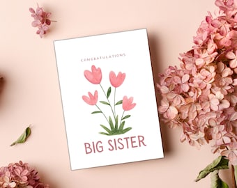 New Big Sister Newborn Baby Announcement Card | New Baby | Baby Sister, Baby Brother Greeting Card