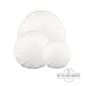 May include: Three white round pillow inserts of different sizes. The inserts are made of soft, fluffy material and are perfect for adding comfort and style to any room.