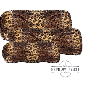 May include: Three leopard print pillow inserts of different sizes. The inserts are made in America and are available in custom orders.