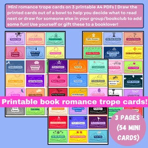 Romance Trope-kaarten Afdrukbaar Romance Book Lucky Dip-kaarten Book Club Trope-kaarten Romance Book Reader-kaarten Romance Book Lover-cadeau Boekenclub