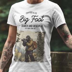 Big Foot Sasquatch Cryptid Funny shirt, vintage retro comic style, Search and rescue, nature outdoors hiking camping, folklore tales myths